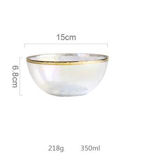 Guld glasskål skål syv farve gennemsigtig hammer korn glasplade salatskål frugtskål: Skål m