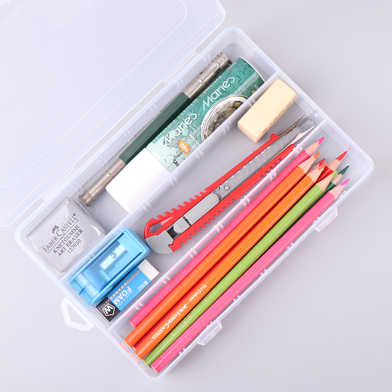 Croquis porte-crayon Simple boîte à outils en plastique fournitures artistiques boîte de rangement trousse de papeterie transparente espace libre commutation