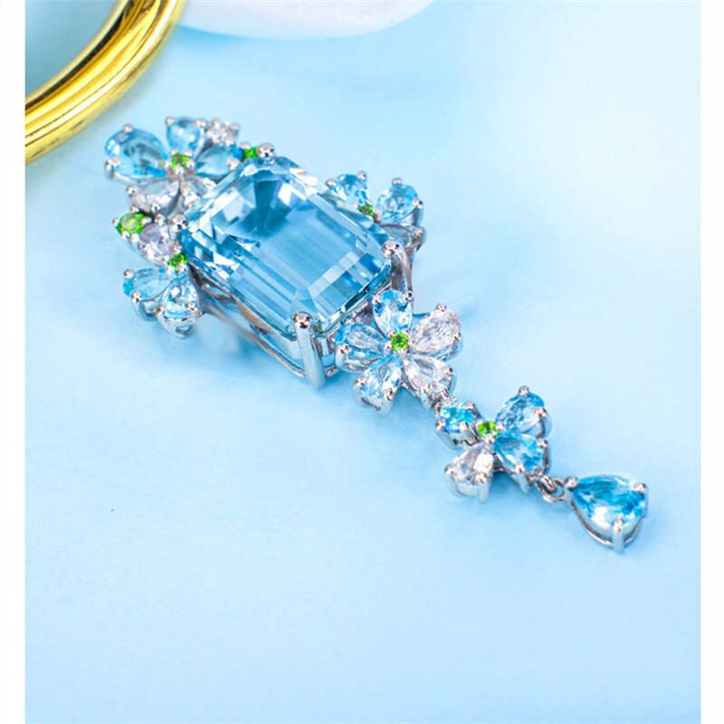 Qtt Sieraden Sky Blue Roze Topaz Hanger Ketting Zilveren Kleur Steen Ketting Hanger Ketting Voor Vrouwen Bruiloft Sieraden