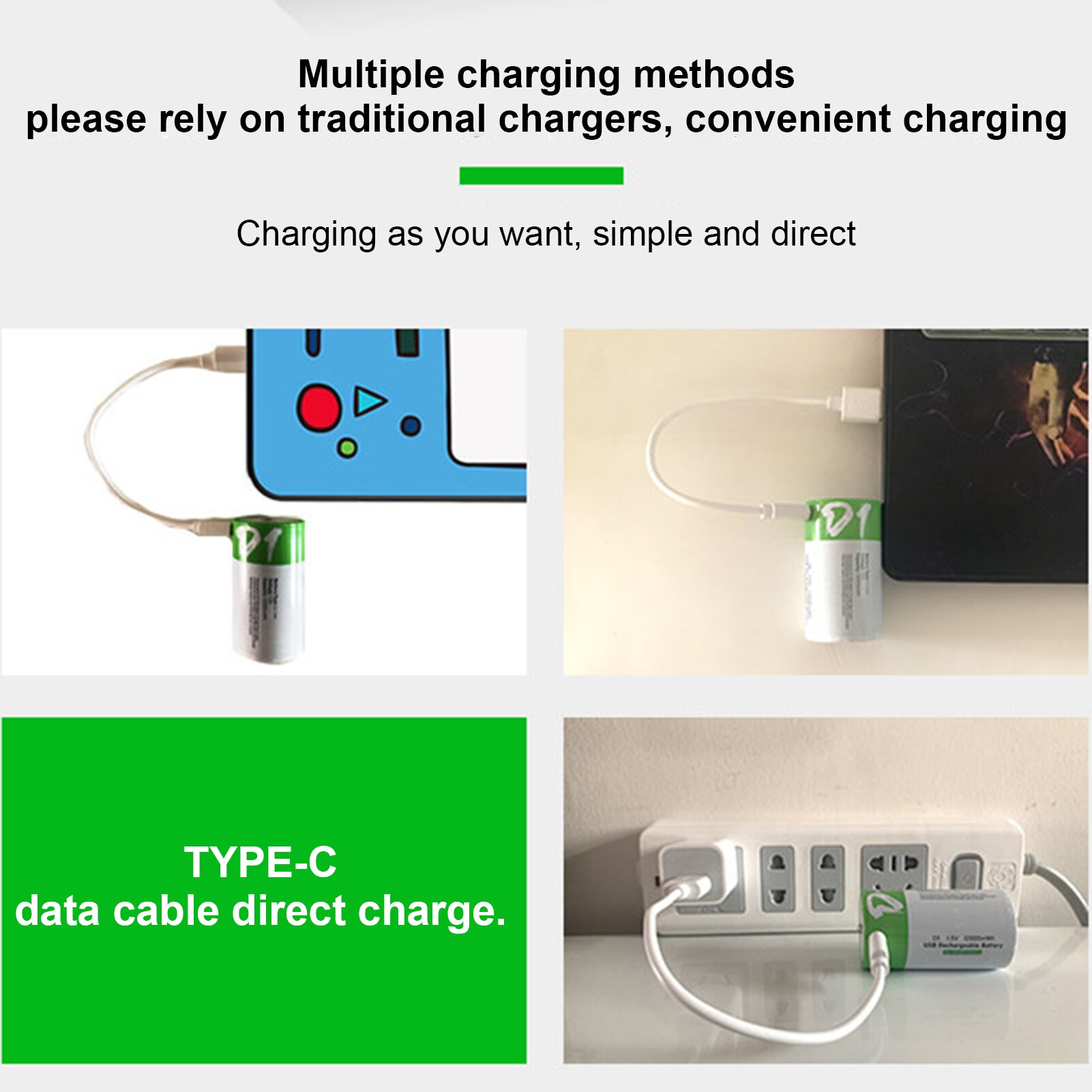 No. 1 Rechargeable Battery D Battery Type-C USB Charging Safe Rechargeable Cell Household Water Heater Battery