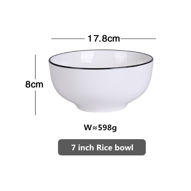 White Dinner Plate Set Ceramic Kitchen Plate Tableware Set Food Dishes Rice Salad Noodles Bowl Soup Kitchen Cook Tool 1pc: 17.8cm Rice bowl