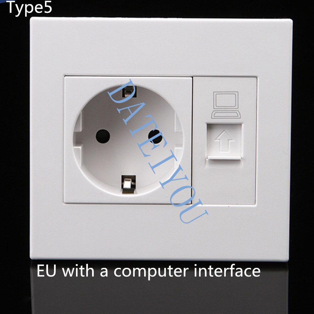 Wall Switch Socket EU German/French Standard Push Button Switch/computer interface/USB With Socket Panel Wall Light Switch 16A: Type5