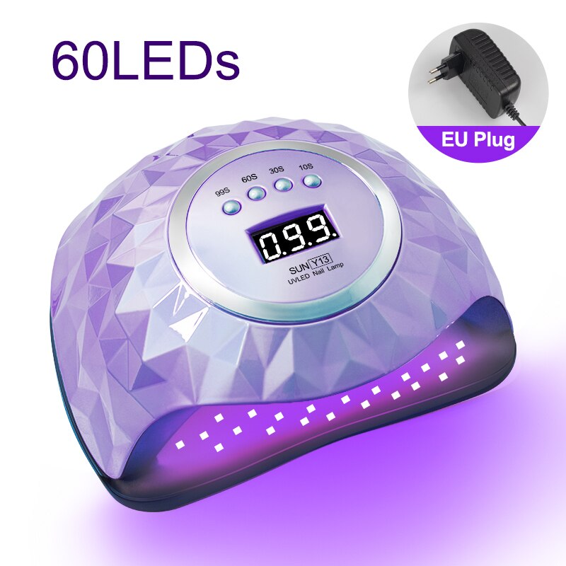 60LED UV Nail Dryer For Manicure Fast Drying Gel Nail Polish With 4 Timer Setting With LCD Display Salon Use Nail Art Tools: SUNY13-Mirror Purple
