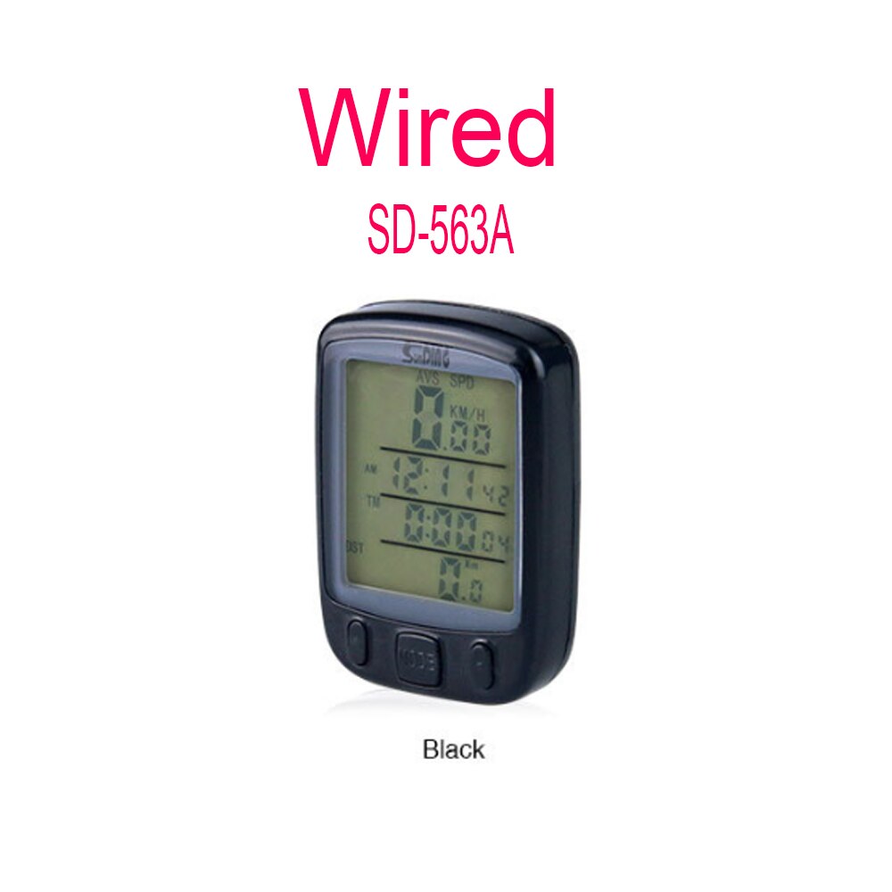 Sunding Road Bike Mountain Bike Stopwatch 563AC Bicycle Speed Meter Paper English Cable Wireless Night Light Mileage Speedometer: Wired 563A Black
