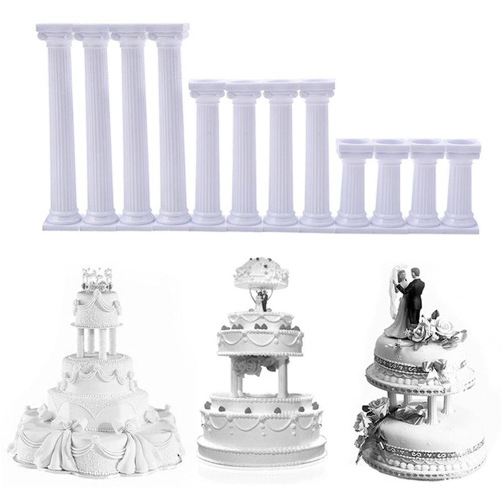 4pcs White Cake Pillars Wedding Cake Stands Cake Roman Pillar Fondant Cake Tier Separator Support Stand Decor