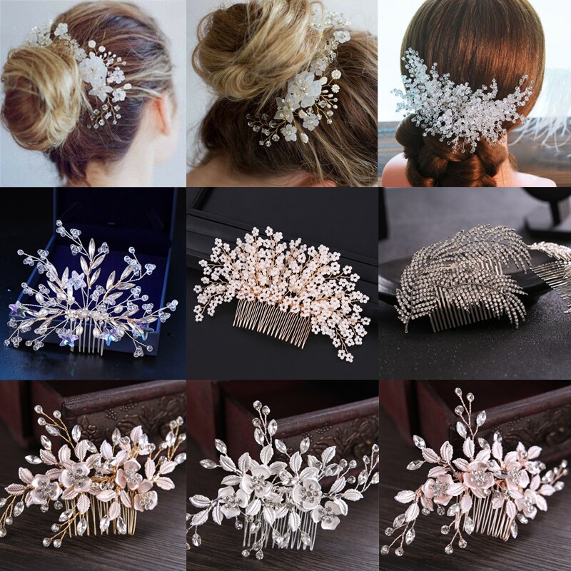 Horquillas para el pelo de cristal con flor de perla, peine lateral, tocado para de boda, dama de honor, novia, accesorios para el cabello