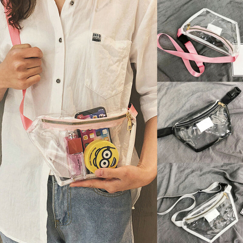 3 farver kvinder klar gennemsigtig pvc lynlås cross body talje pakker kvindelige piger fanny pack pung talje pack bælte bum bag