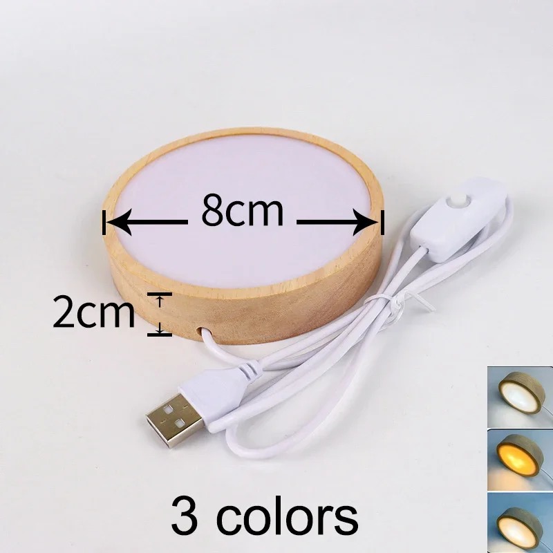 8cm Wood Light Base With USB Switch Wooden LED Light Rotating Display Stand Lamp Holder Lamp Base Art Ornament