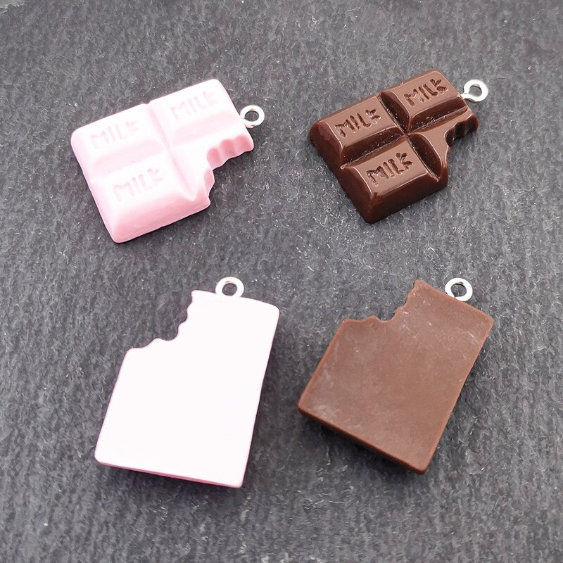 10Pcs Mini Chocolade Charms Resin Mini Gesimuleerde Voedsel Hanger Voor Vrouwen Maken Sieraden Diy Oorbellen Telefoon Case Decoratie