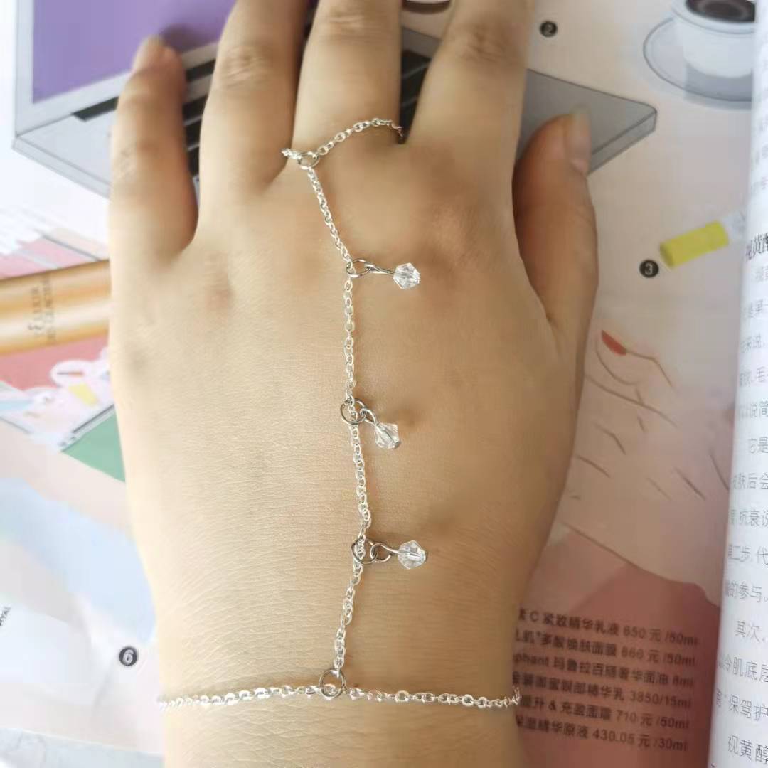 Gouden Hand Chain, Hand Sieraden, Slave Armband, Boho Vinger Armband, Ring Ketting Hechten Armband, vriendschap Armband: Silver--0125