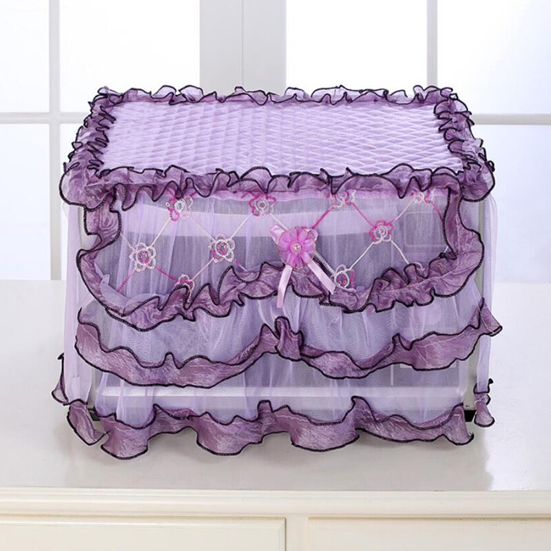 Cubiertas para horno de microondas, carcasa a prueba de polvo de encaje, patrón de flores, cubierta protectora duradera para horno microondas: purple