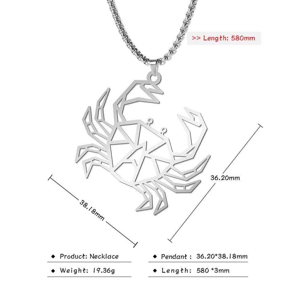 Teamer-collar con colgante de Animal de acero inoxidable para hombre, caja larga con cadena, Lobo, perro, gato, oso, León, ericio, cangrejo, camarón, joyería: Crab