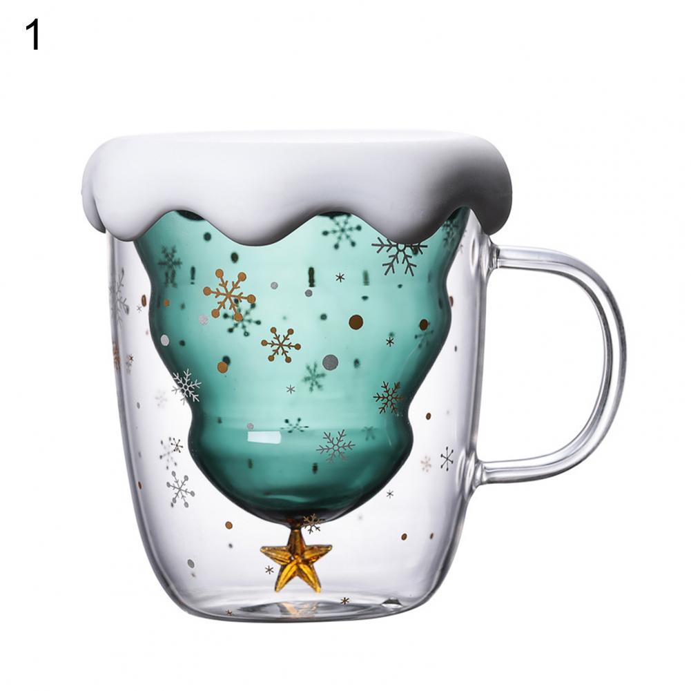 Taza de vidrio de doble capa con mango para té, vaso de vidrio de borosilicato de alta resistencia al calor con forma de árbol de Navidad, herramientas de cocina, 250ML: 1