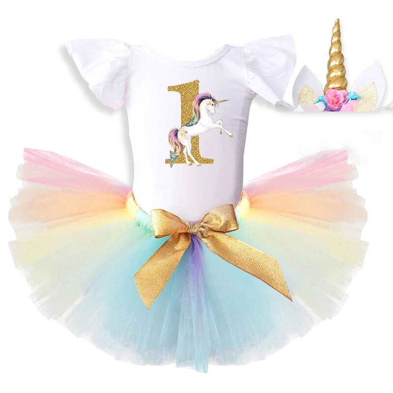 Peuter Meisje Eenhoorn Jurk Voor Baby Meisjes 1 Jaar Verjaardag Jurk Taart Smash Outfits Kleine Baby12 Maand Zuigeling Regenboog Tule gown: 4