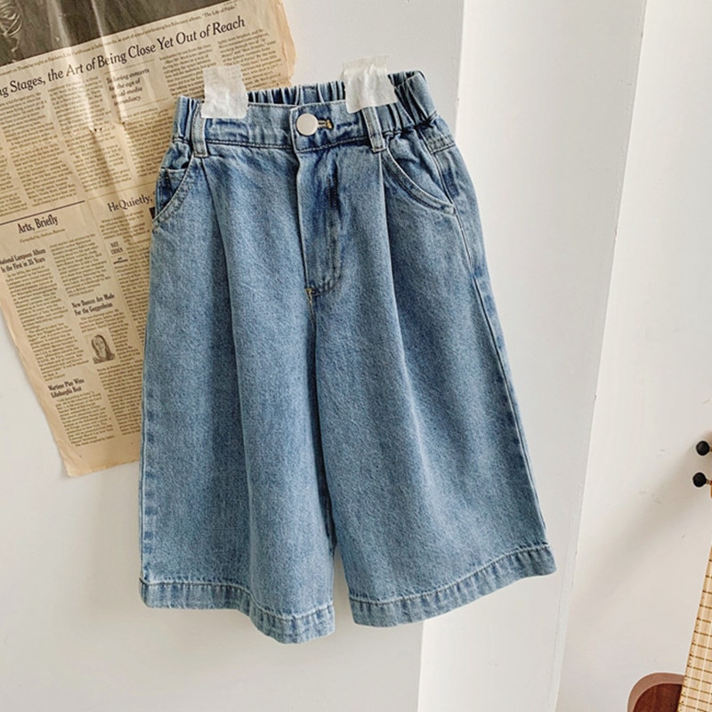 Zomer Koreaanse Stijl Peuters Kids Wijde Broek Losse Zachte Kinderen Rechte Denim Broek Baby Meisjes Casual jeans