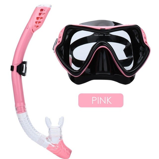Professional Diving Mask & Snorkel Set - Anti-Fog Goggles - Easy Breath Tube - Swimming Gear: Pink
