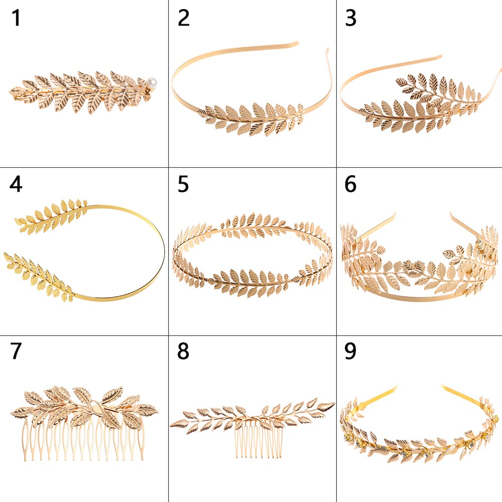 Gyllene retro blad hårband metall hår båge bröllop hår krona tiara hår kammar brud pannband dekor hår styling verktyg