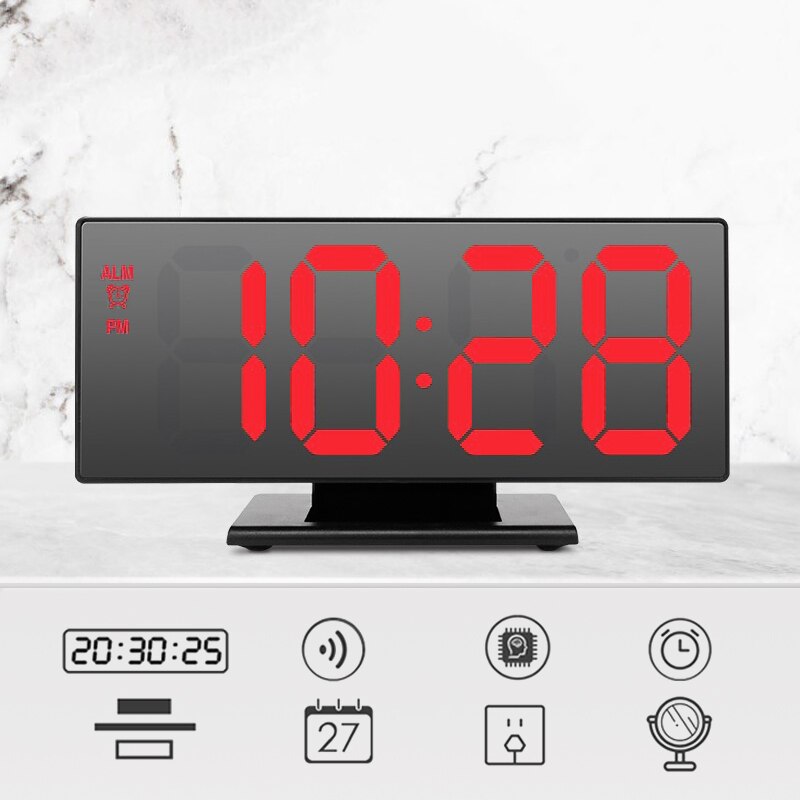 LED Mirror Digital Alarm Clock Electronic Watch Table Nordic Style Multifunction Snooze Night Display LED Desktop Alarm Clocks