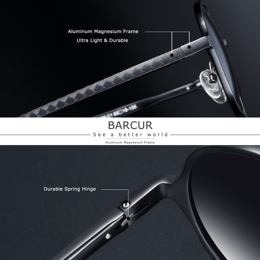 BARCUR rétro aluminium magnésium lunettes de soleil polarisées Vintage accessoires lunettes femmes lunettes de soleil conduite hommes lunettes de soleil rondes
