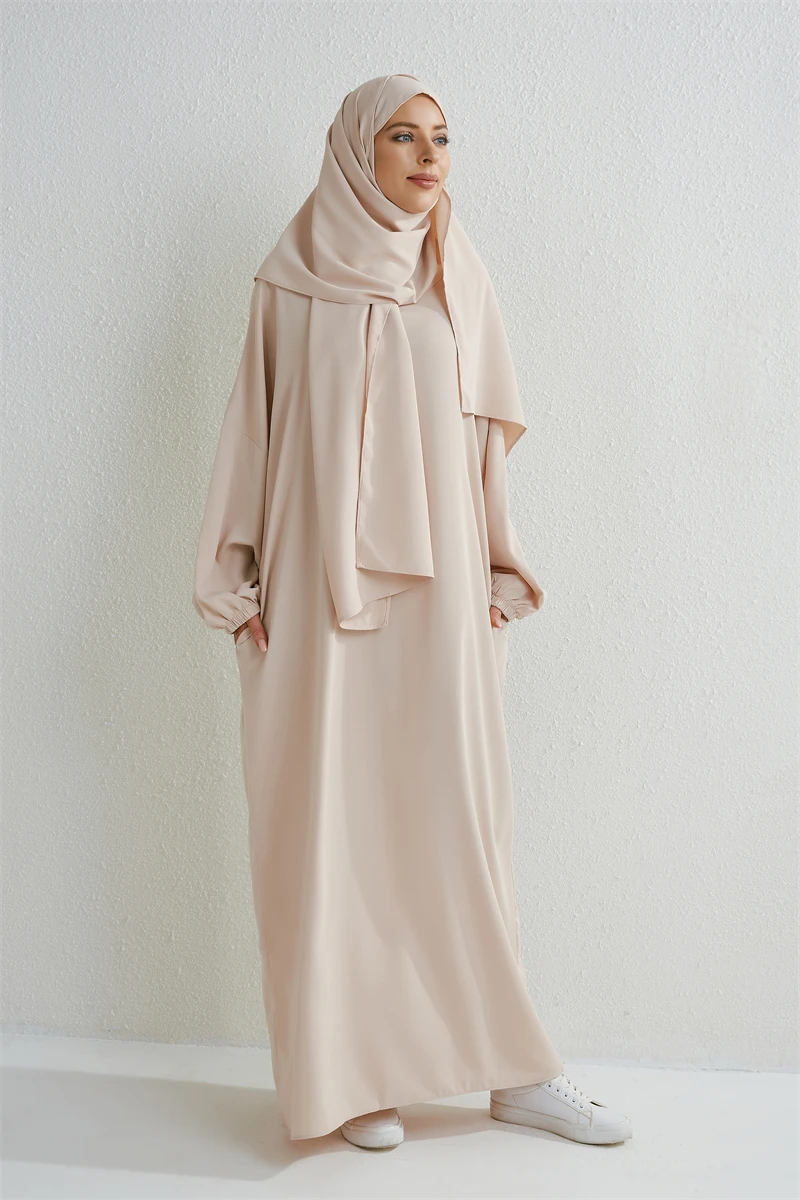 Moslim Abaya Gebed Ramadan Jurk Eendelig Smoking Mouw Smoking Mouw Vrouwen Jilbab Dubai Saudi Zwart Gewaad: YELLOW