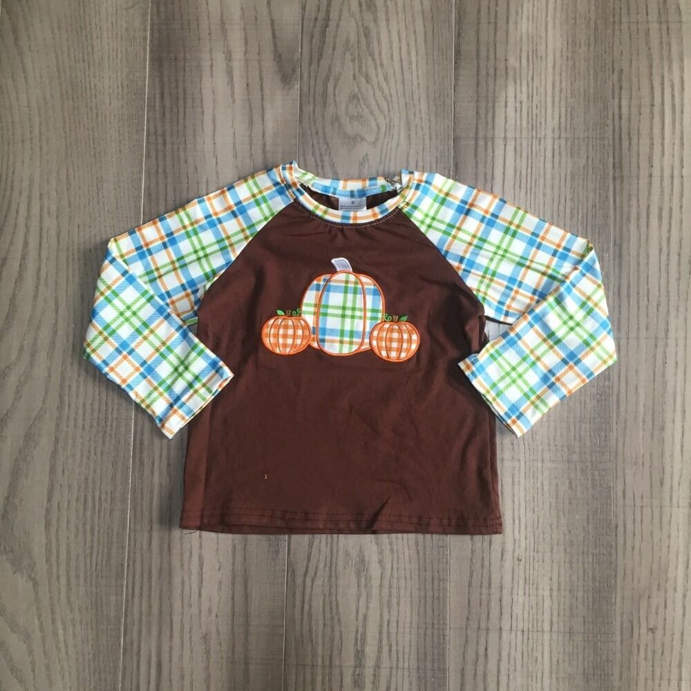 girlymax baby kids top children Halloween raglan girl pumpkin raglan boy plaid sleeve top