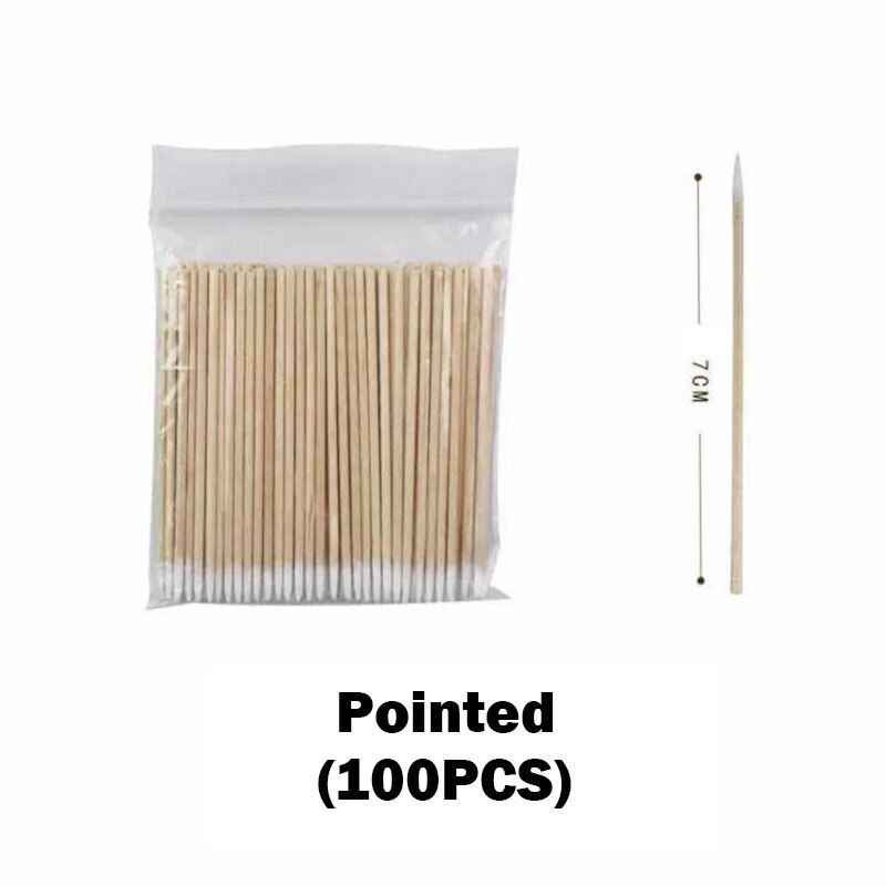 100/300pcs Disposable Ultra-small Cotton Swab Lint Free Micro Brushes Wood Buds Swabs Eyelash Extension Glue Removing Tools: 100 PCS Pointed