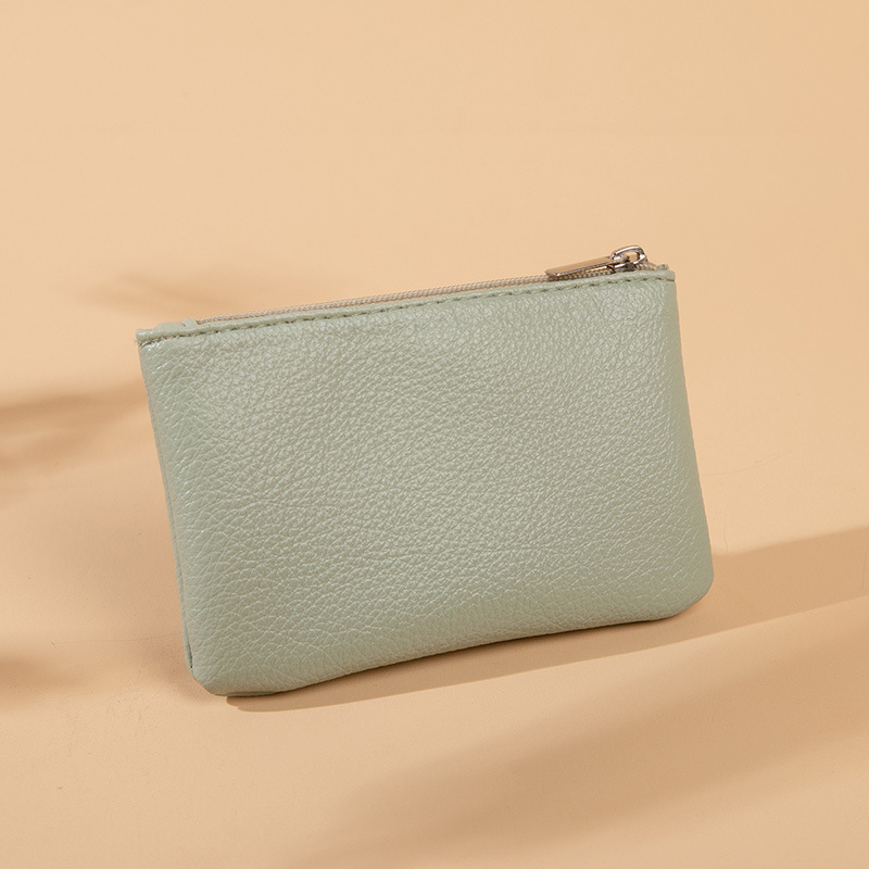 Ultradünne mini-geldbörse mit litschi-muster, reißverschluss, retro-tasche für damen, münzbeutel aus pu-leder, schlüsselanhänger-clutch: Hellgrün