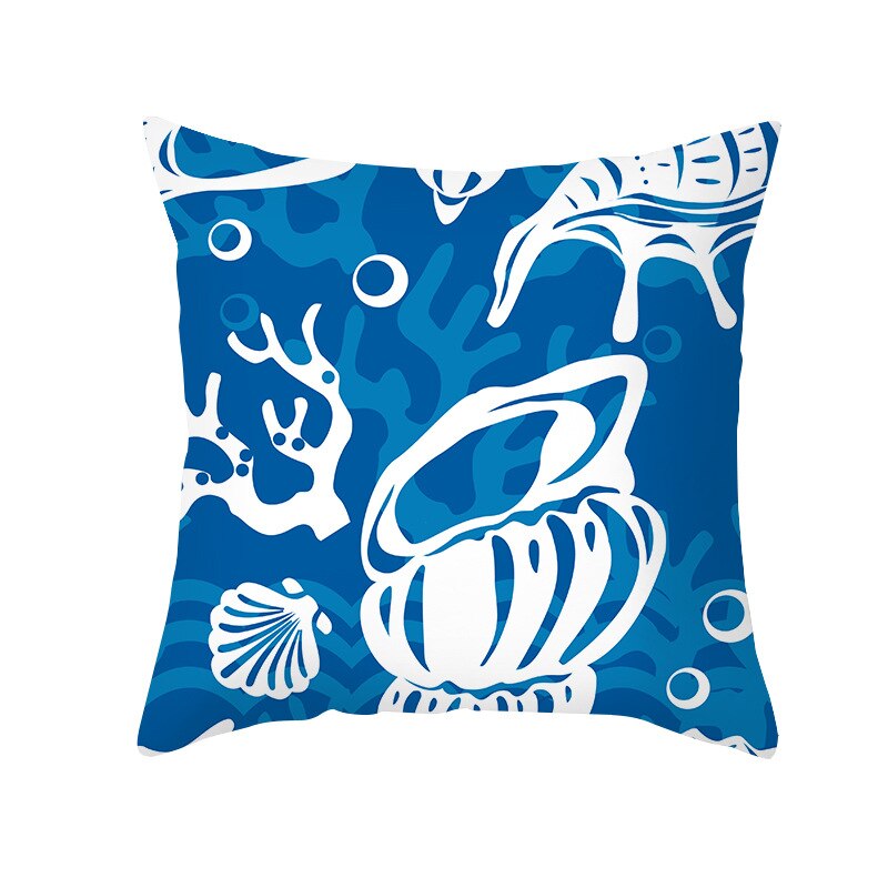 Taie d'oreiller de chambre à coucher pour bébé, 45x45cm, forme géométrique, fond de mer bleu océan, motif étoile de mer, dauphin: 55-7