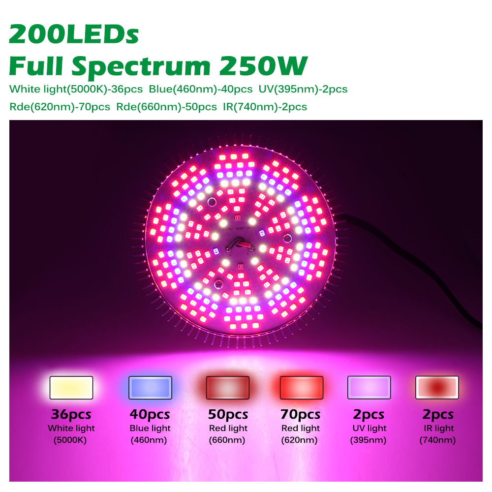 Phyto-lampe LED pour culture hydroponique de légumes, E27, 250W, éclairage à spectre complet pour plantes à floraison, SMD2835
