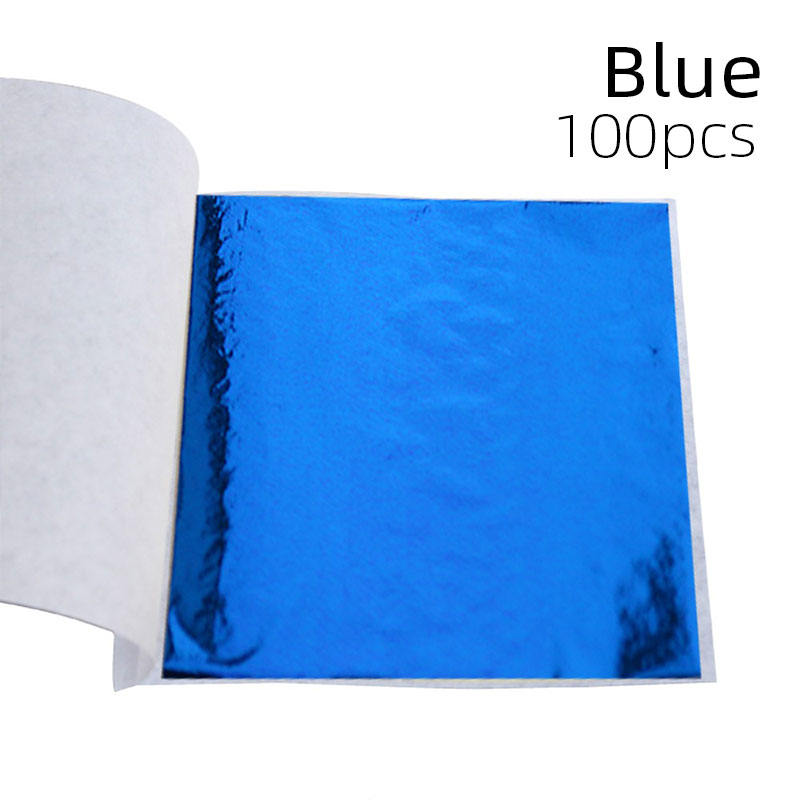 100 Stuks Sliver Koperfolie Papier Imitatie Bladgoud Vellen DIY Hand Nagel Ambachten Glanzend Vergulden Decor Art Lijnen Muur veelkleurig: Blauw