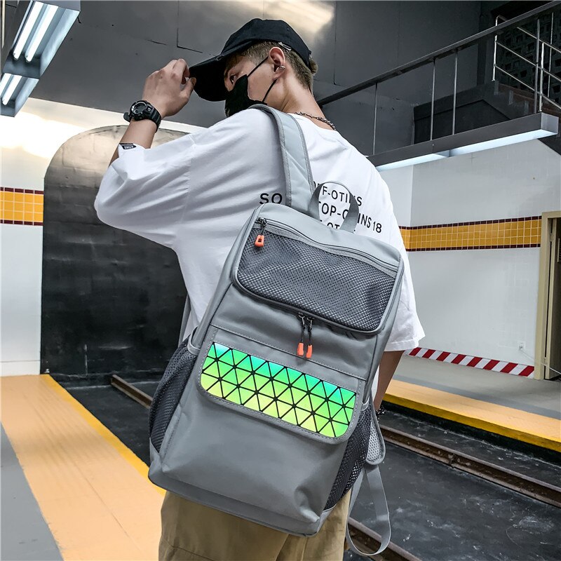 Holografischer streetstyle-rucksack mit reflexionen, unisex-hip-hop-rucksack, trendiger schulrucksack für jungen, oxford- #39 -reiserucksack