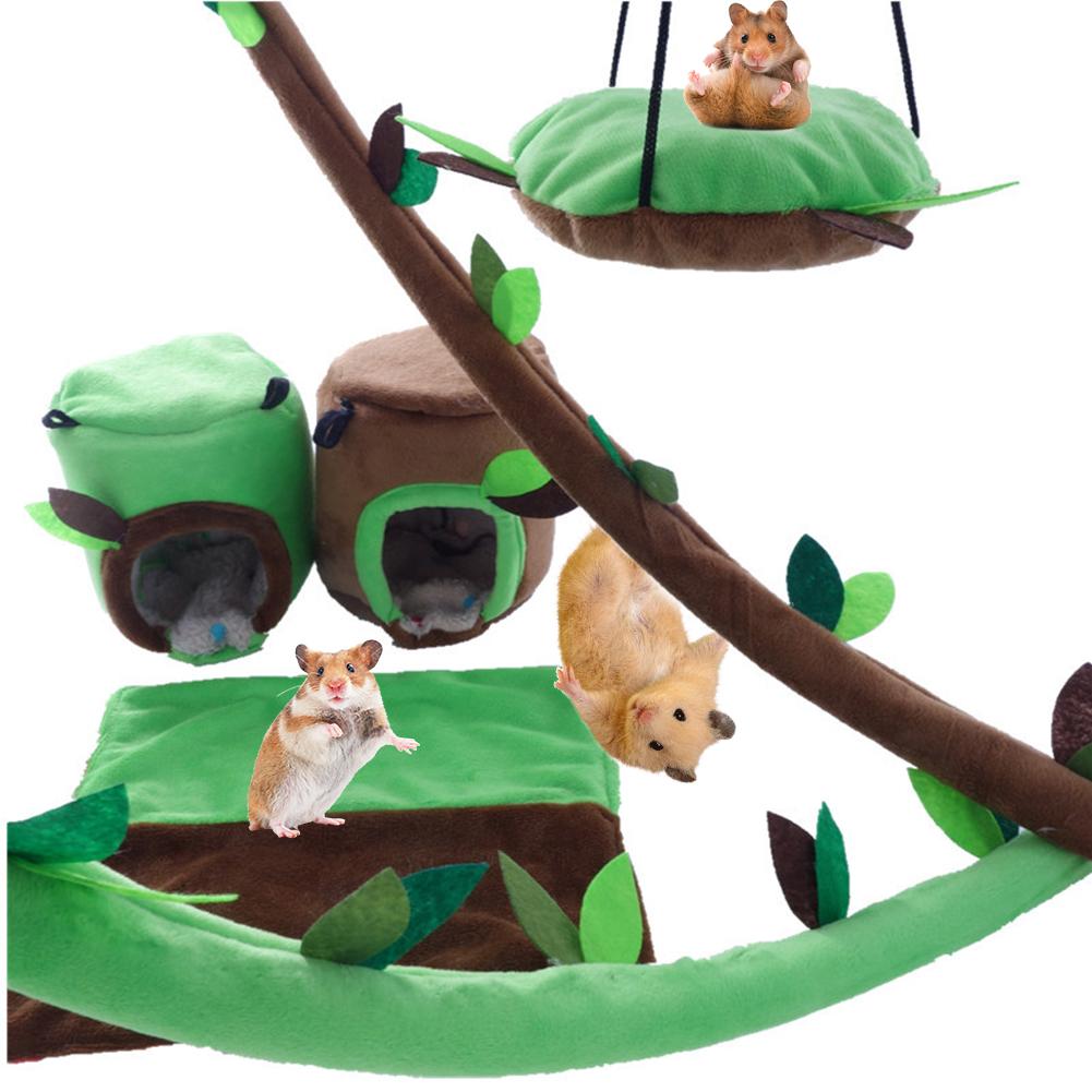6 stk/parti lille kæledyr legetøj hamster hængekøje lille kæledyr stub rede skov blad tunnel totoro marsvin egern varmt bur legetøjshus: Default Title