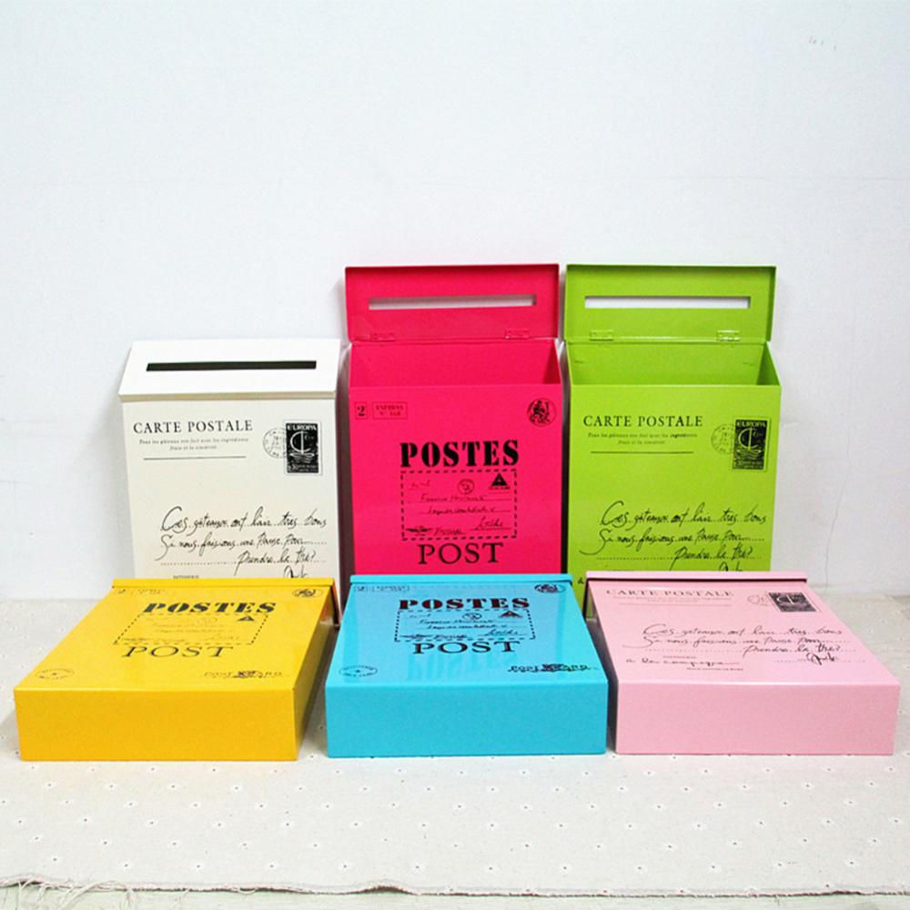 9 colors Post Box Vintage Metal Mail Box Case Wall Hanging Iron Mailbox Mail Postal Letters Newspaper Box Home Decor Oranment