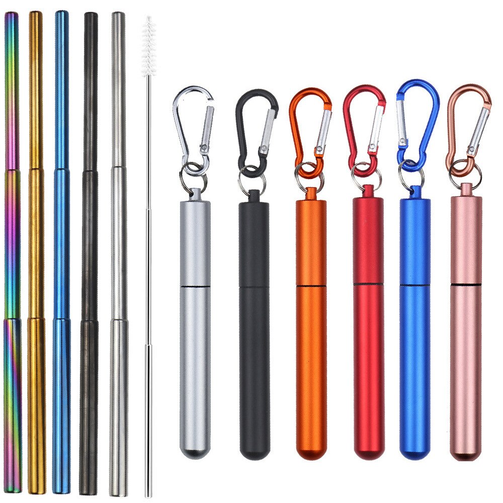 304 Stainless Steel Telescopic Straw Travel Reusable Portable Foldable Metal Beverage Milk Tea Straw