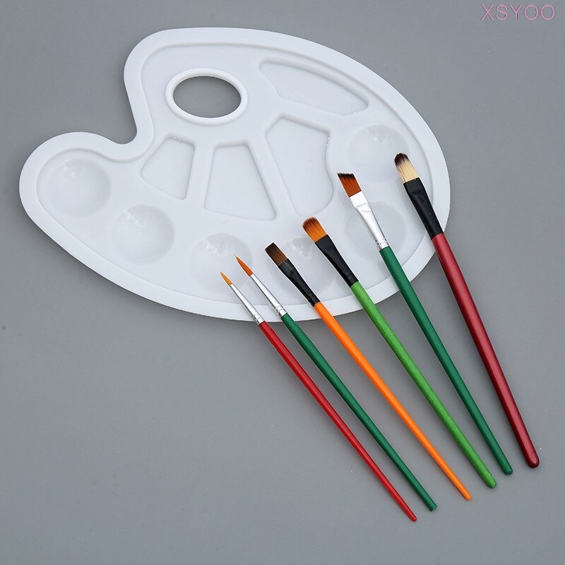 1 pçs paleta de plástico adicionar 6 pincel de tinta caneta pintura de arte bandeja de desenho de plástico paleta de cores para pintura a óleo aquarela pálete