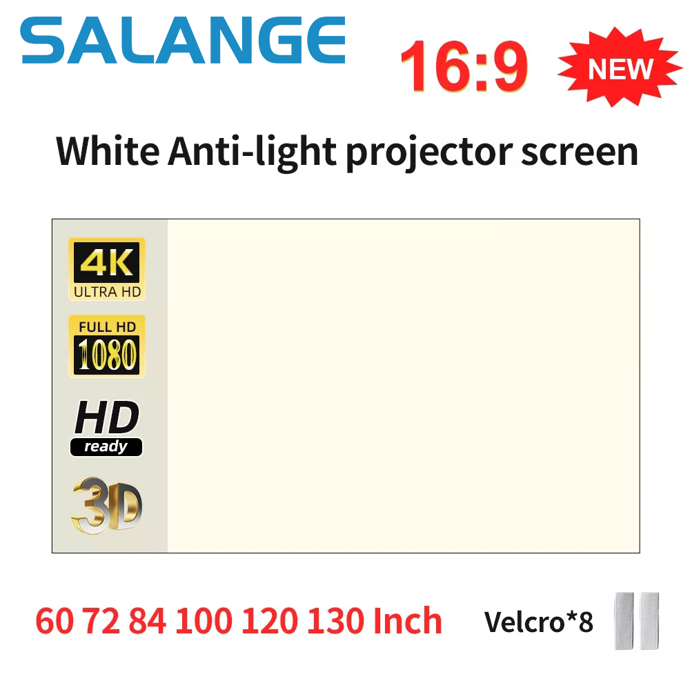 Salange Projector Screen White Grid Anti-Light 16:9 Projection Screen Super Wide Viewing Angle High Brightness Reflective Screen