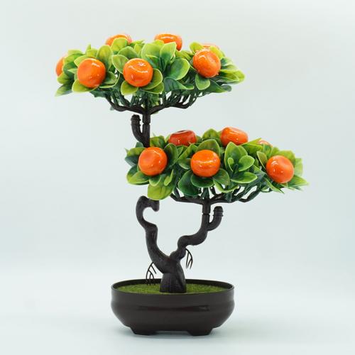 Konstgjord persika apelsin fruktträd växt bonsai vardagsrum trädgård skrivbord dekor plast fruktträd med kruka simulering mini frukt: Orange