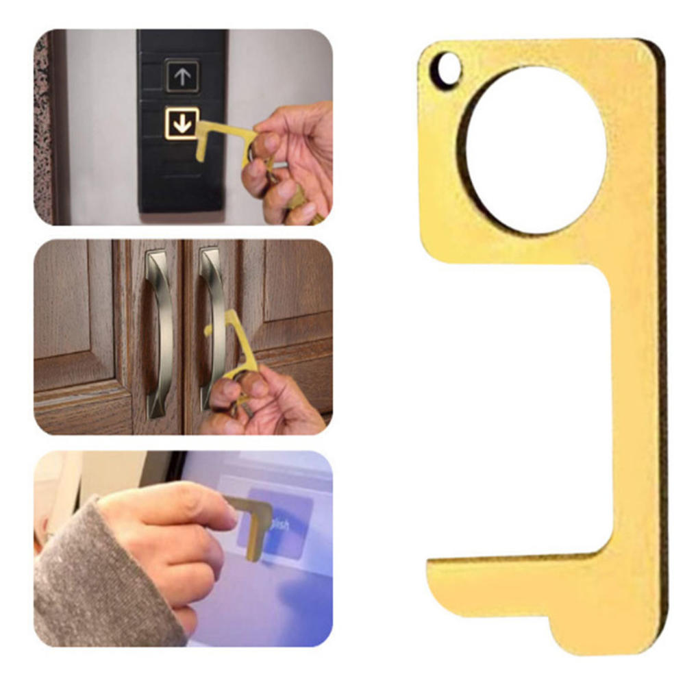 Utensilio de apertura de puerta sin contacto, dispositivo de apertura de elevador sin contacto, asistente de puerta abierta sin tecla táctil, herramienta de mango, llavero anticontacto