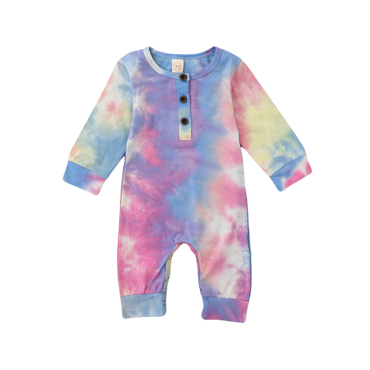 Citgeett automne infantile bébé garçons filles cravate colorant impression à manches longues bouton décorer barboteuse une pièce automne printemps vêtements: D / 3M
