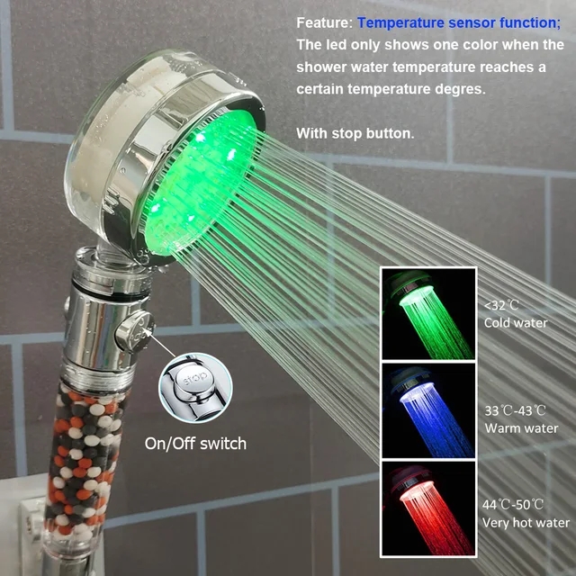 Cabezal de ducha LED de 3/7 colores, luz de ducha LED que cambia automáticamente de Color, cabezal de ducha ahorrador de agua, accesorios de baño: Azul marino