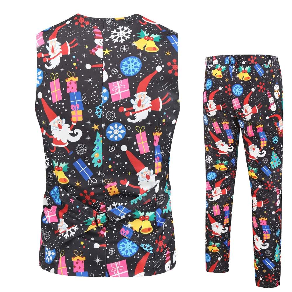 Mens Gedrukt Kerst 2 Delige Set (Vest + Broek) casual Suits Plus Size Hip Hop Slim Fit Pak Set Mannen Zanger Wedding Kosten