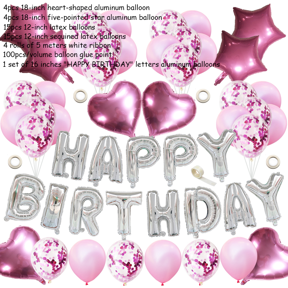 1Set lettre joyeux anniversaire ballon fête d'anniversaire décoration enfants événement fournitures ballons d'air bébé douche feuille Balon Alphabet: Pink combination-6