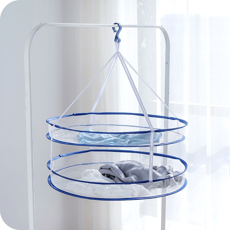Portable Foldable Drying Rack Hook Drying Rack Hanging Clothes Laundry Basket Dryer Net Double-layer Wash Drying Clothes Basket