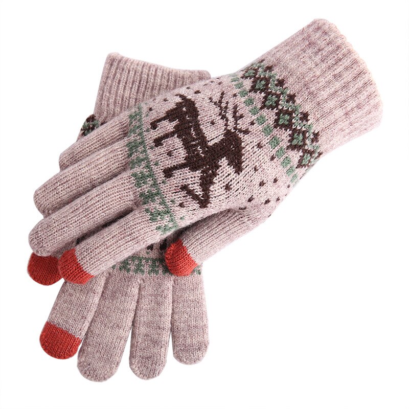 Novo vintage natal veados luvas de malha mulheres engrossar tela sensível ao toque luvas inverno quente neve elk dedo cheio luvas presente natal: khaki