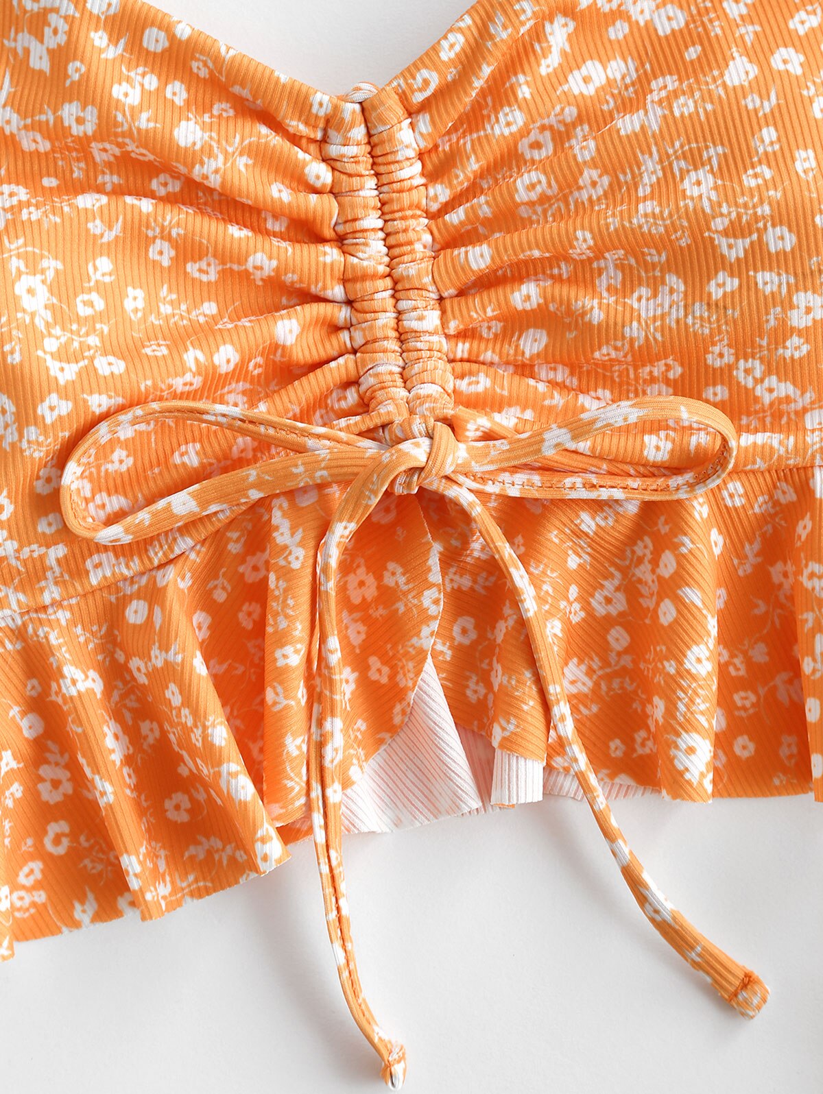 ZAFUL Tiny Floral Cinched Ribbed Peplum Swim Top 2 Piece Women Bathing Tops Women's 2022