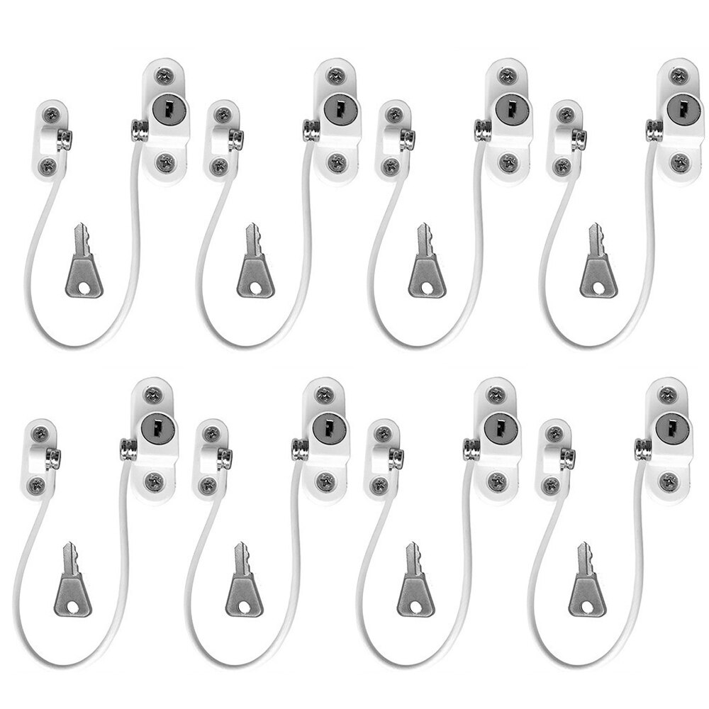 8 unids/set de cerraduras de ventana para niños, correas de bloqueo de armario de protección para niños, limitador de cerraduras de seguridad para bebés de acero inoxidable para ventanas infantiles: WT-8