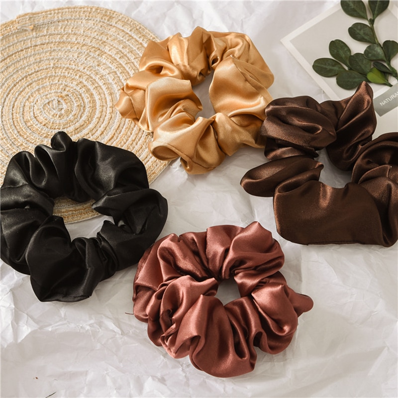 Kvinner silke hår scrunchie sateng hår bånd elastisk solid pannebånd kvinner jenter hodeplagg hestehale holderen hår tilbehør
