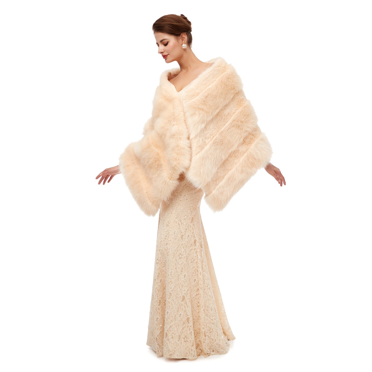 Bont Sjaal Bruiloft Wrap Vrouwen Winter 3/4 Lengte Mouwen Bridal Wraps Warm Bont Boleros Bridal Jacket Avond jas