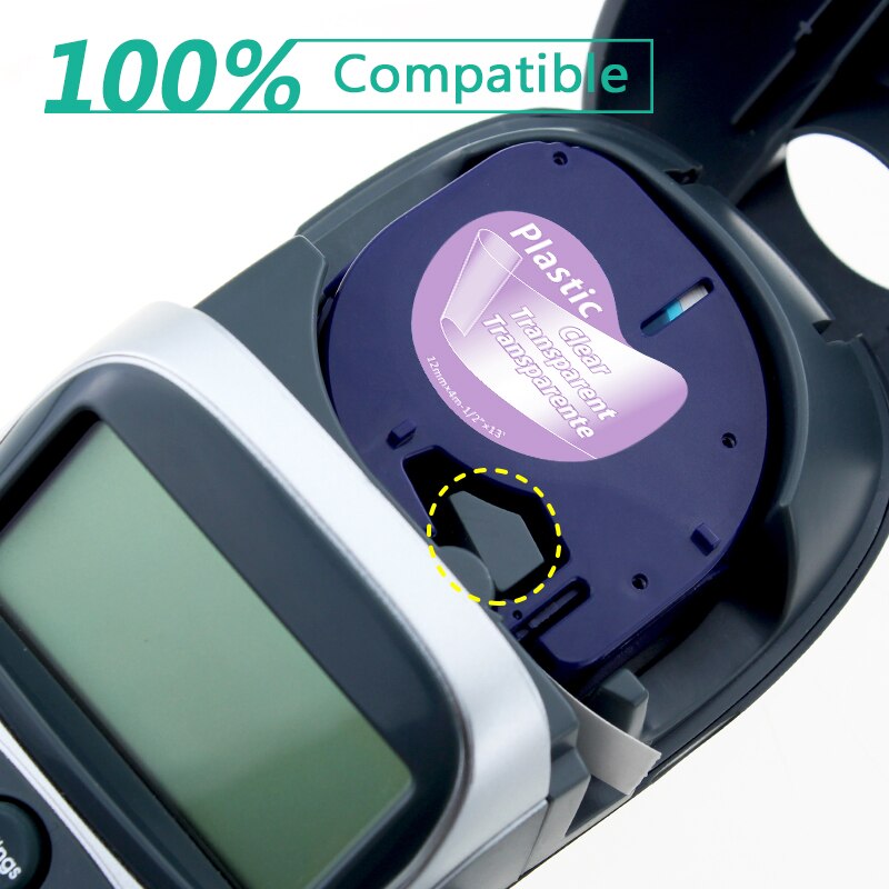 Greateam 91330 12267 91200 91201 12mm Black on Clear for DYMO LetraTag Plastic Tape LT91201 91203 Dymo Label Maker for LT-100H