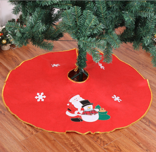 90cm Rode Geborduurde Niet-geweven Kerstman Sneeuwpop Kerstboom Decoratie Rok Schort Xmas Ornament Home Decorating Party
